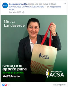 Felicitamos a nuestra compañera ejecutiva Mireya Landaverde por premio recibido en la campaña ACSA Verde